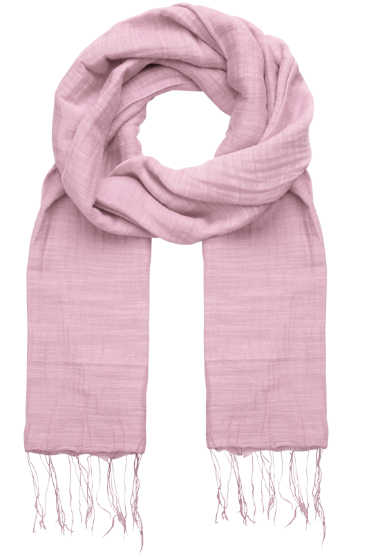 Pink scarf with fringes on a white background