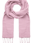 Pink scarf with fringes on a white background