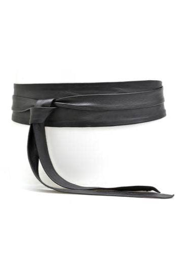 Black leather belt on a white background