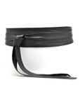 Black leather belt on a white background