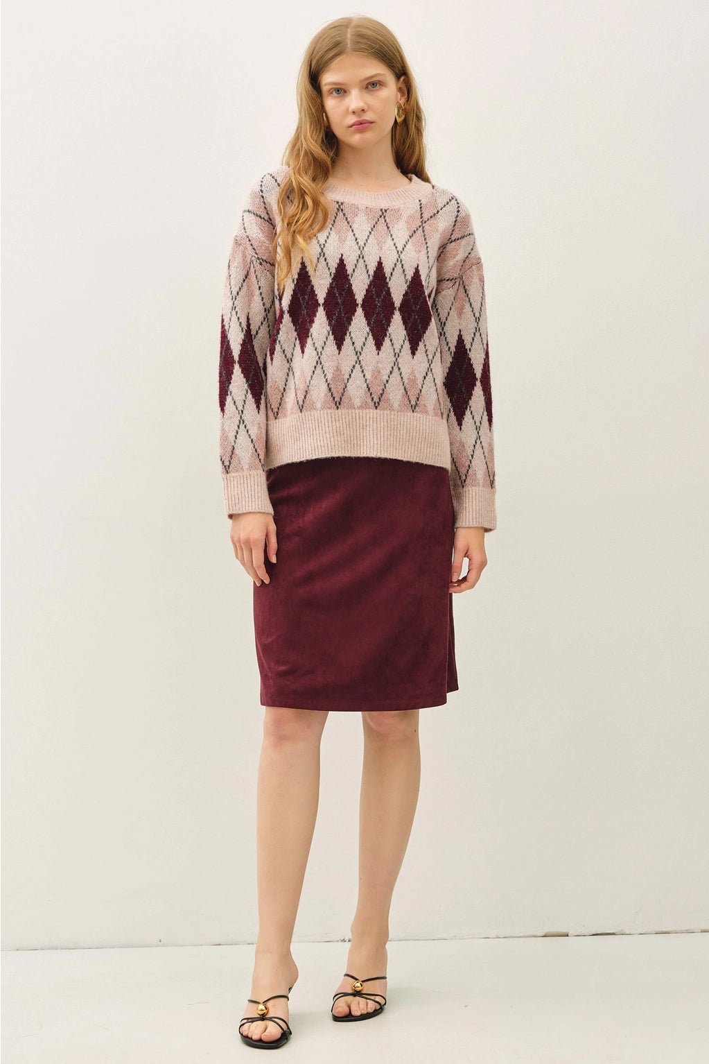 Faux Suede A-Line Skirt in Merlot