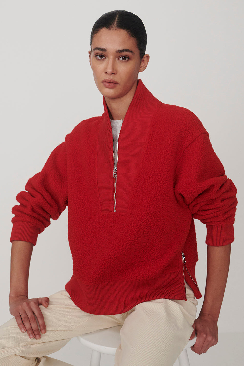 Mumford Half Zip Fleece - Washed Red
