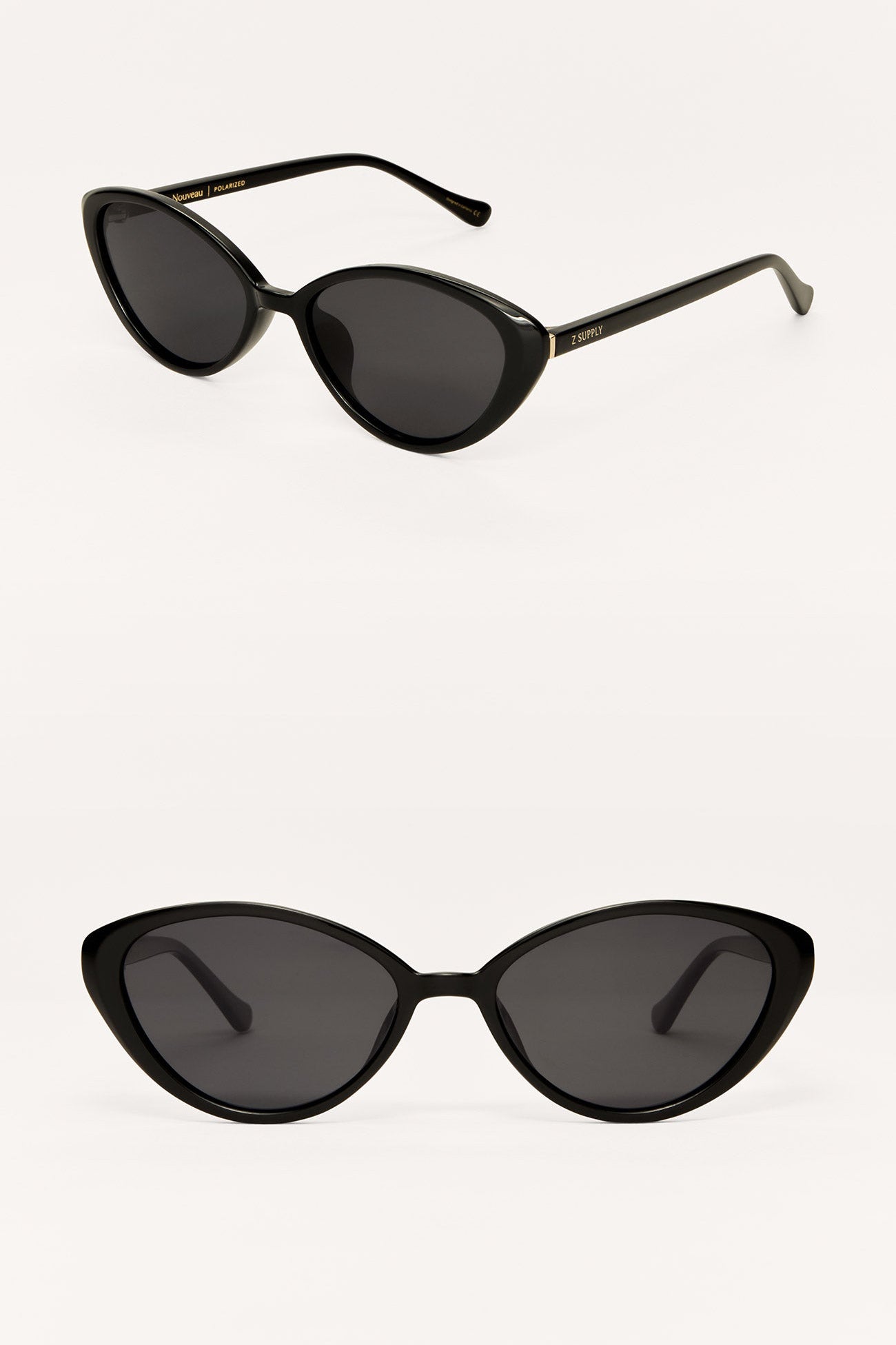 Black cat-eye sunglasses on a white background