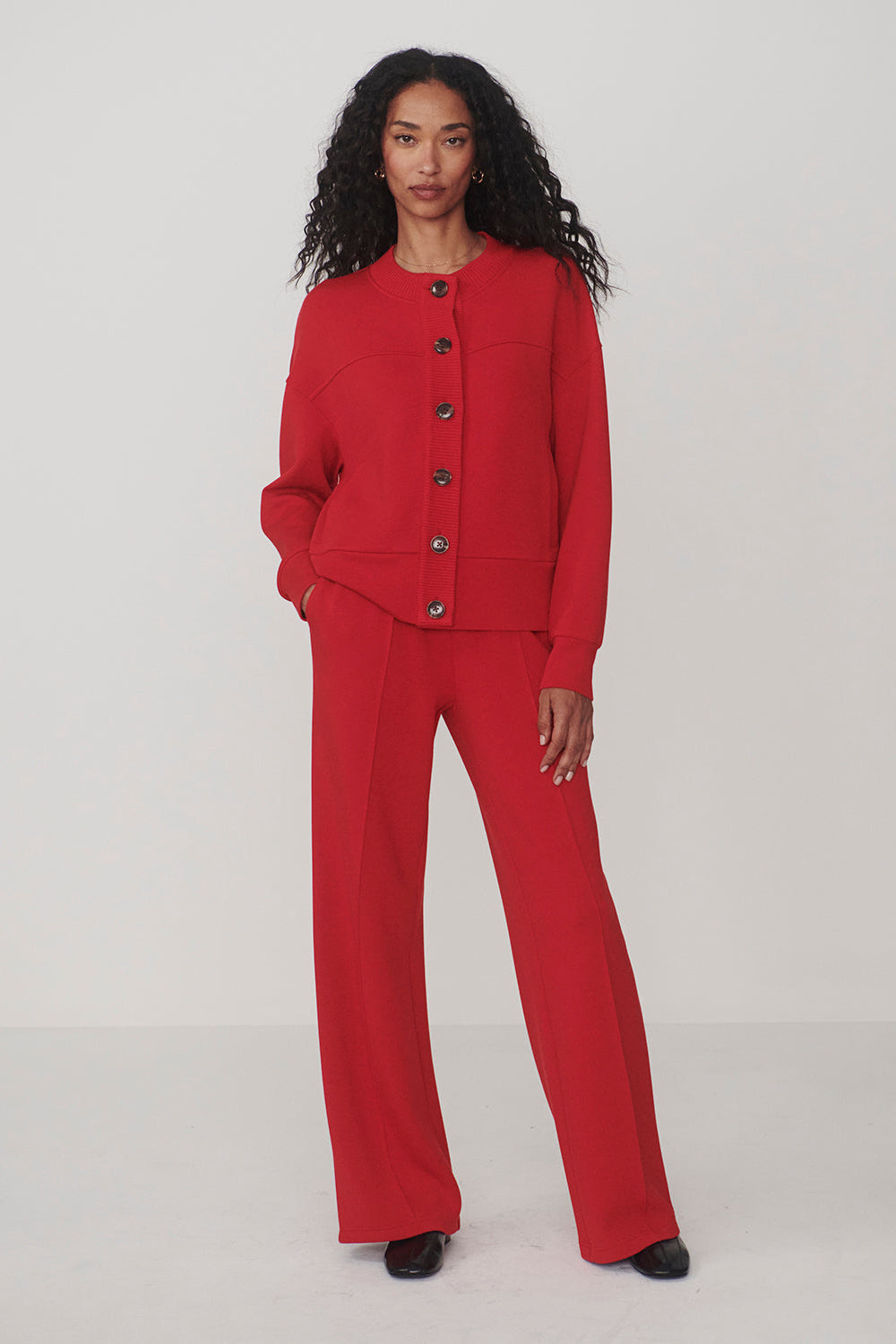 Olwen Button Front Sweater - Red Marl