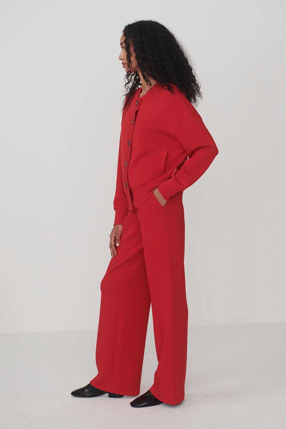 Olwen Button Front Sweater - Red Marl