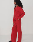 Olwen Button Front Sweater - Red Marl