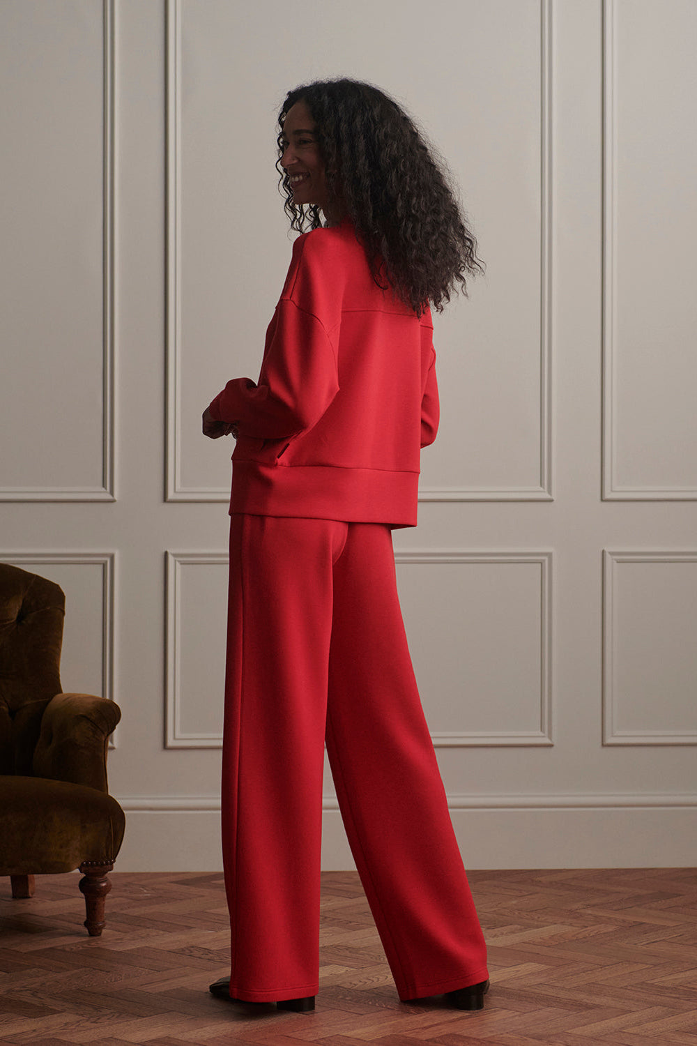 Olwen Button Front Sweater - Red Marl