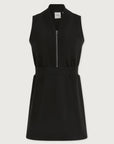 Black sleeveless dress with a zipper on a white background