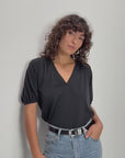 Edie Shirred Shoulder Top - Black