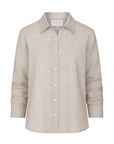 Beige button-up shirt on a white background