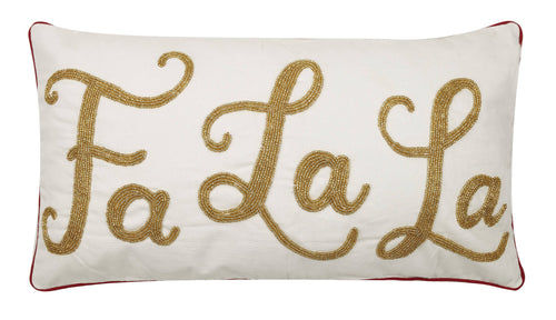 Fa La La Gold Beaded Pillow Christmas