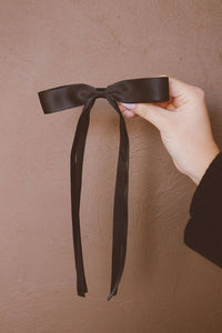 Satin Ribbon Long Bow Clip - Black